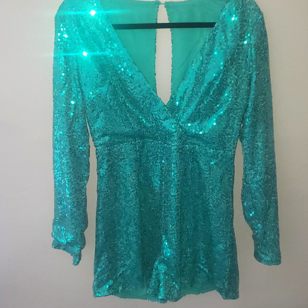 Teal sequin romper/playsuit with tags